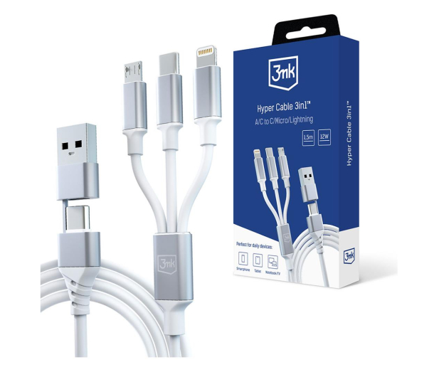 3MK Hyper Cable 3in1 A/C to C/Micro/Lightning 1.5m White 5903108541237 - 1228072 - zdjęcie